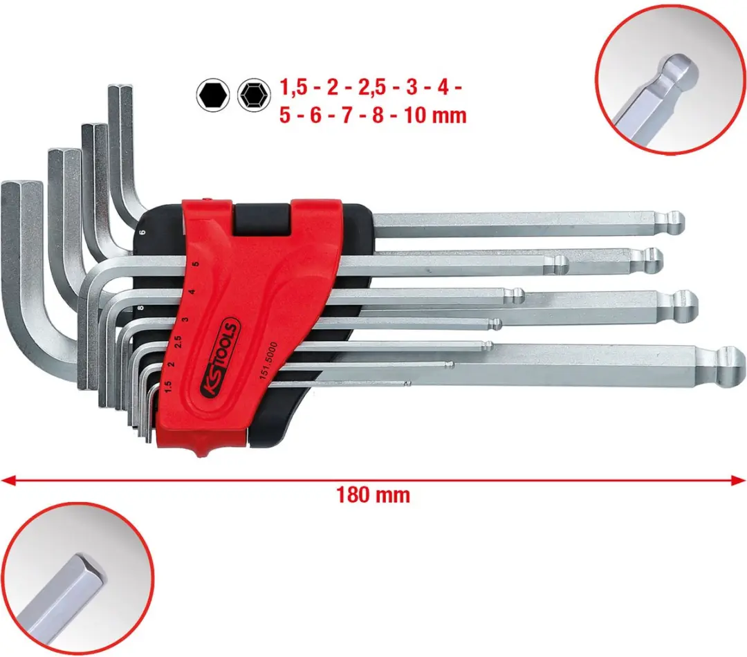 KS Tools 151.5000 Kogelomloop Inbussleutelset 10-delig - afbeelding 2 van 3