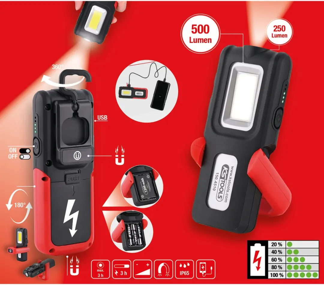 KS Tools 150.4510 COB LED Handlamp - 10 W - 500 lm - afbeelding 6 van 6