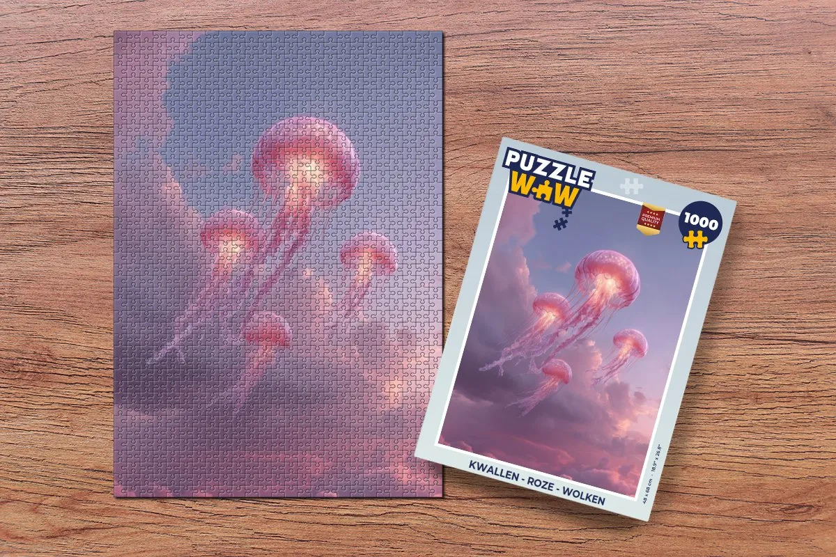 PuzzleWow Kwallen Wolken Legpuzzel 1000 Stuks - Roze