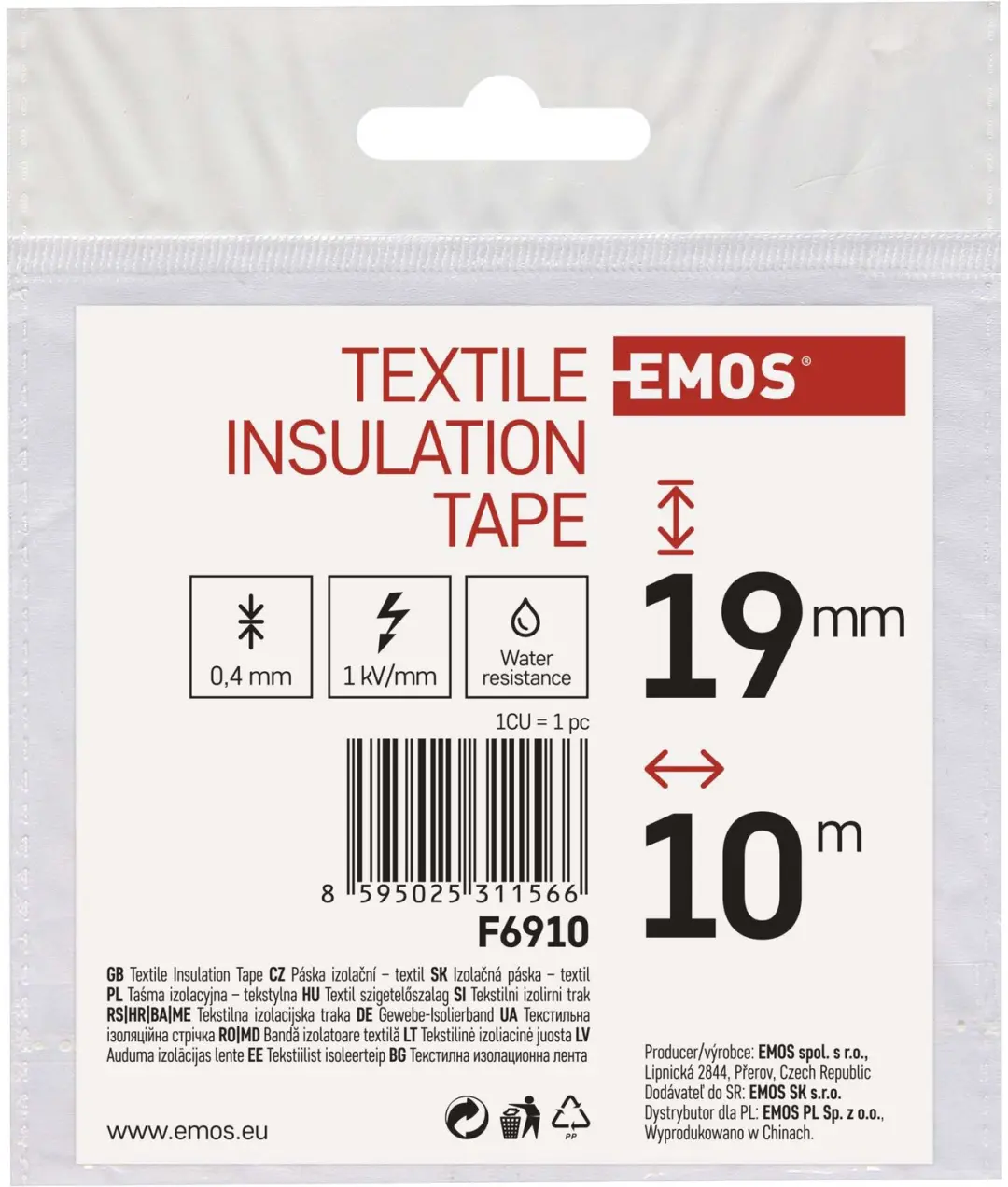 Emos Textiel Isolatietape 19mm x 10m - Zwart - afbeelding 4 van 6