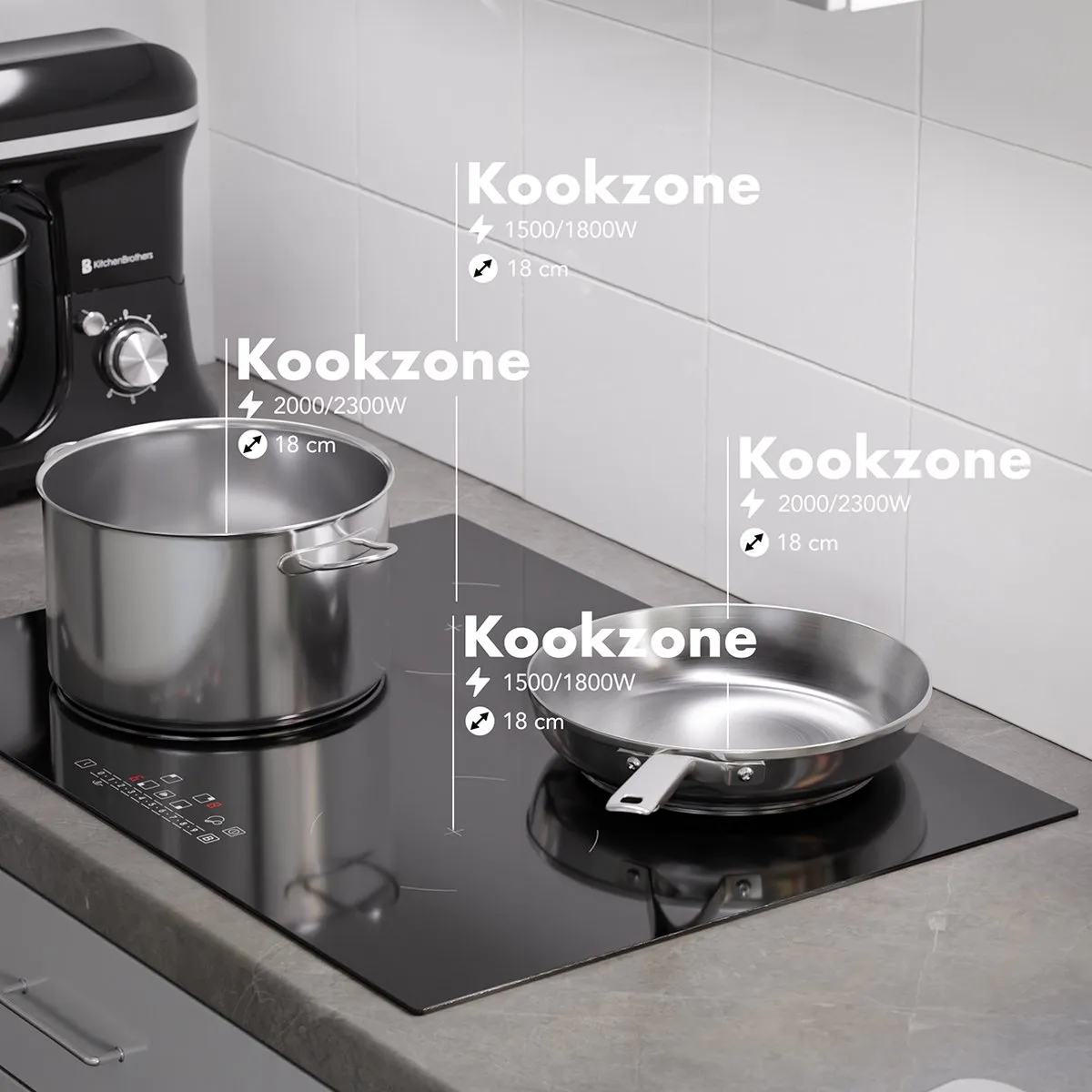 KitchenBrothers KB4054 Inductieplaat 70cm - 4 Zones - Zwart