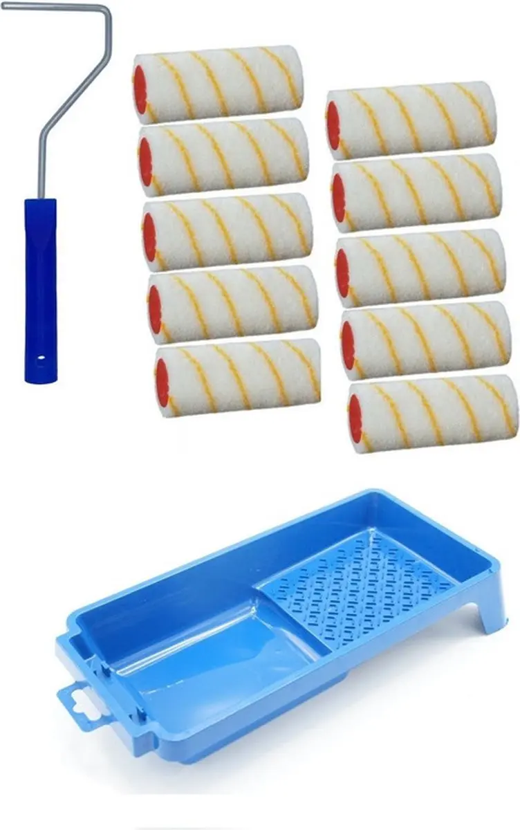 10x verfroller / vachtrollers incl rollerbeugel en verfbakje