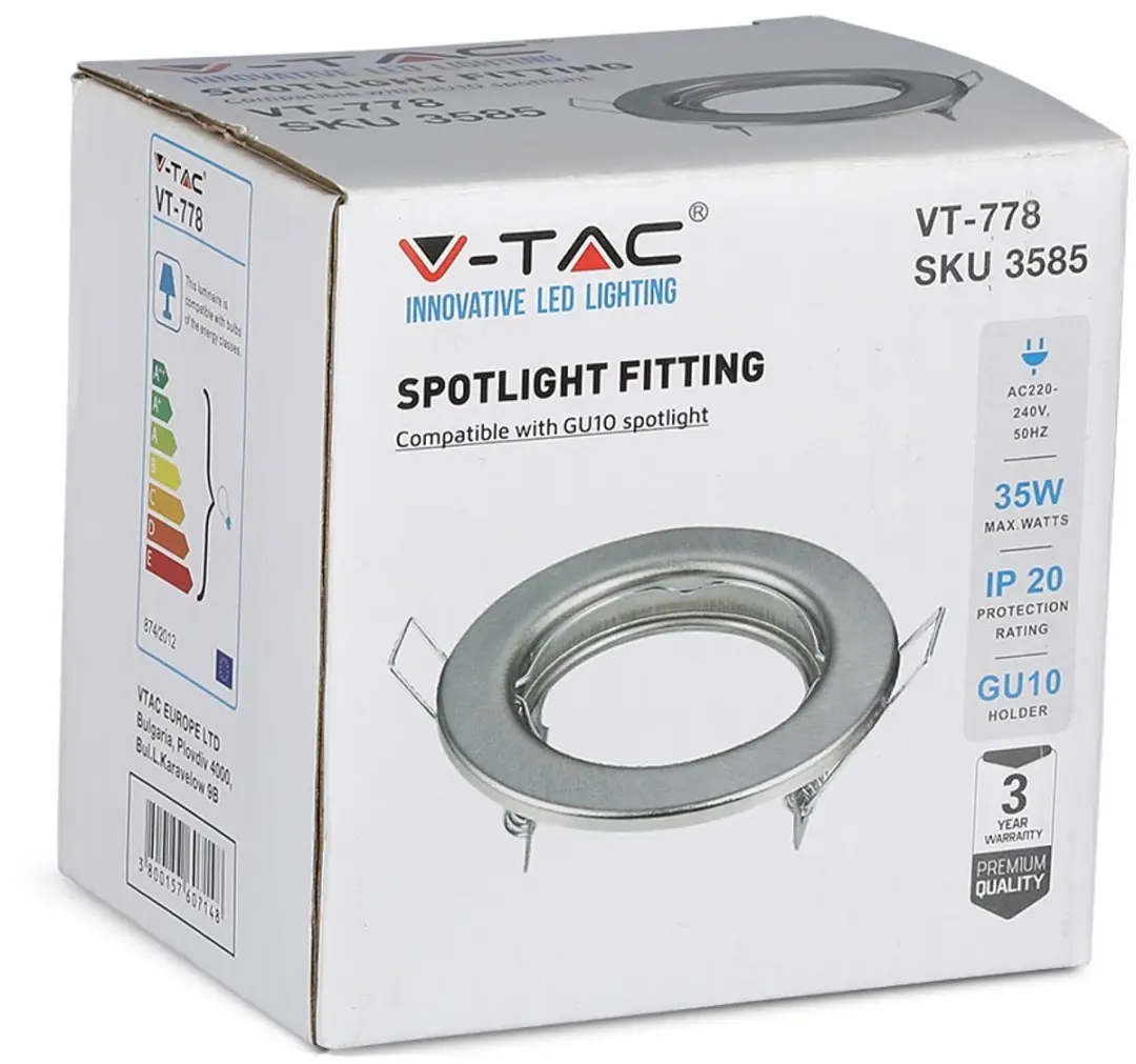 V-TAC VT-778-SN Inbouwfitting GU10 - IP20 - Satijn Nikkel - afbeelding 5 van 6