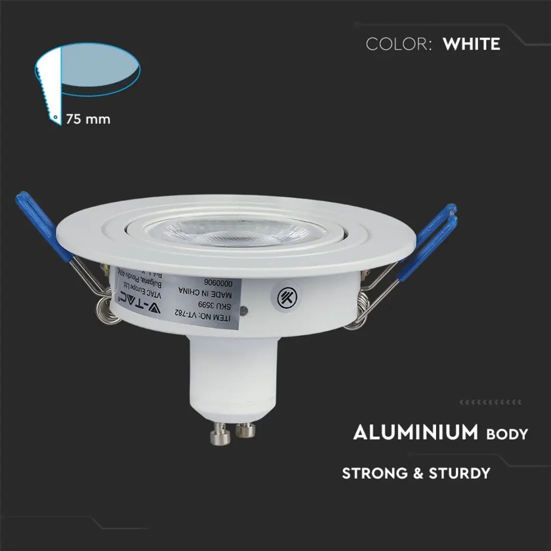 V-TAC VT-782RD-WH LED Inbouwspot - GU10 - IP20 - Wit - afbeelding 4 van 6