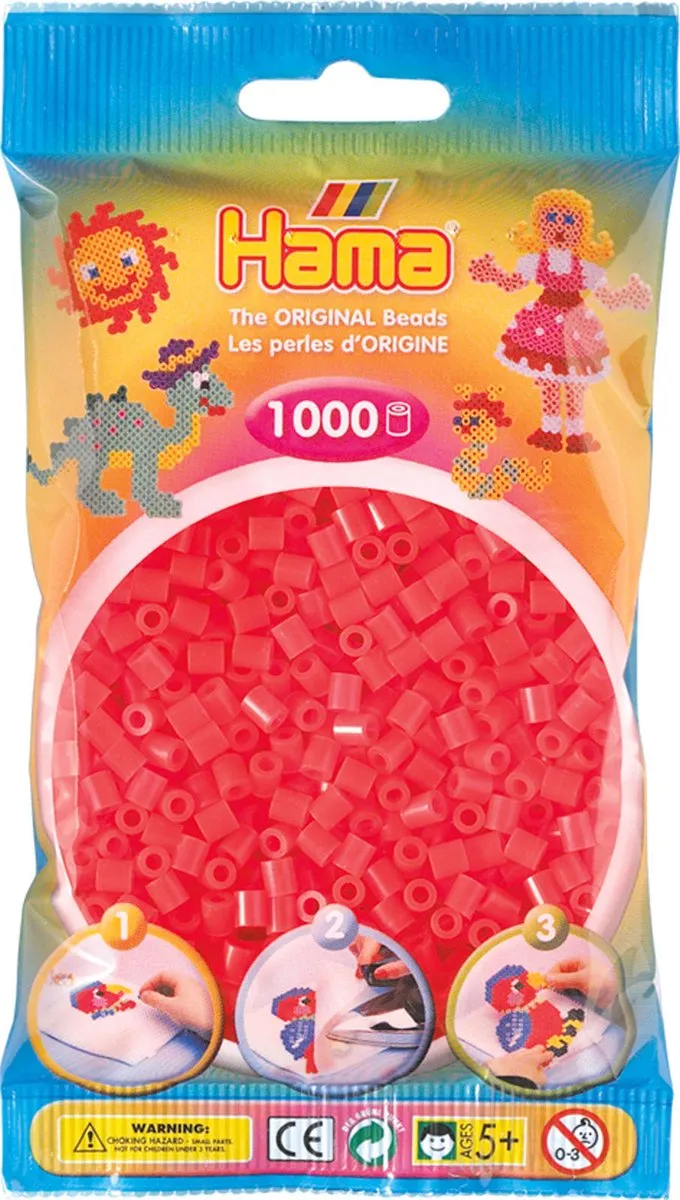 Hama Strijkkralen 1000 Stuks - Rood Neon