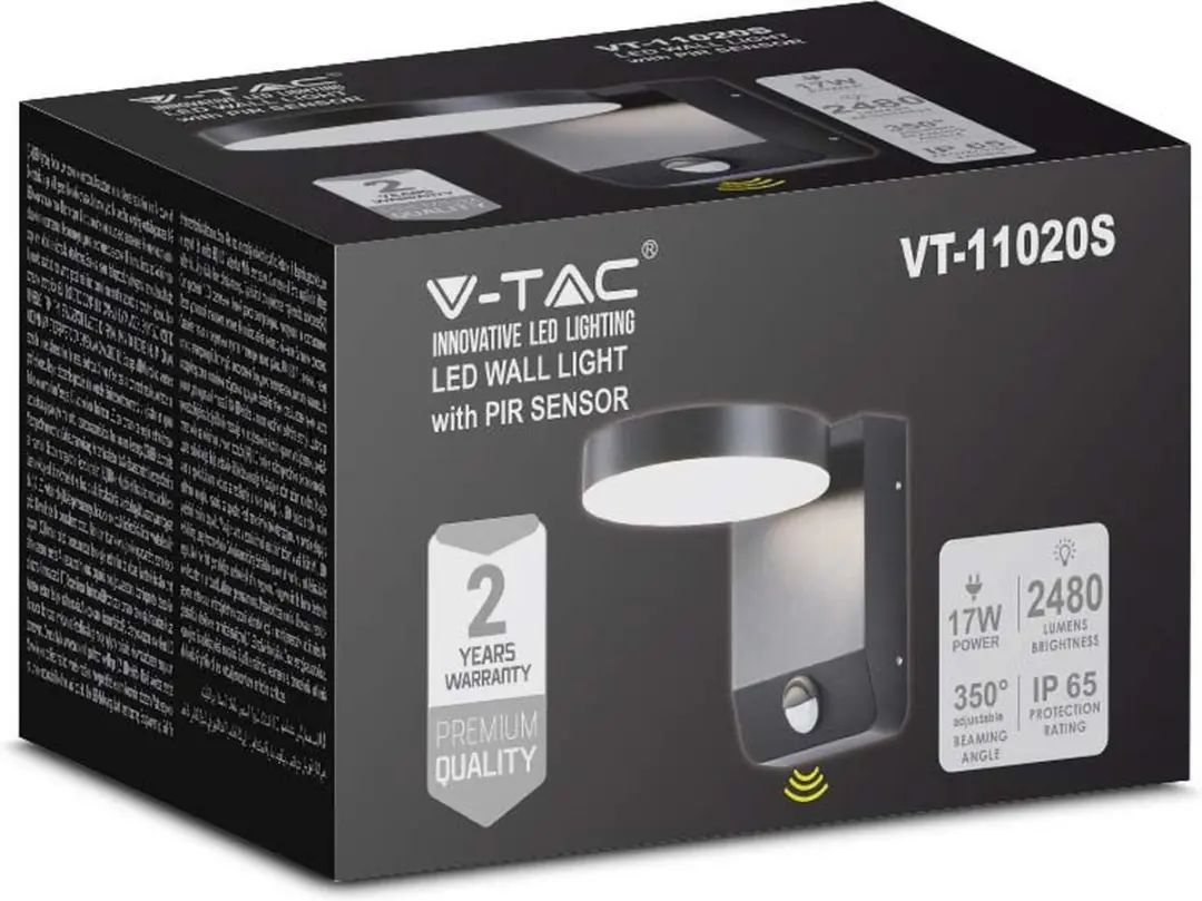 V-TAC VT-11020S-RD-B LED Buitenwandlamp 17W - Zwart - afbeelding 6 van 6