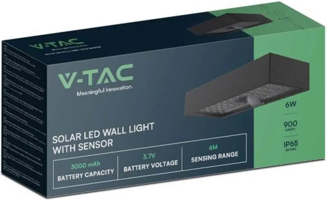 V-TAC VT-406S-B Solar Wandlamp - 900 lm - Zwart - afbeelding 6 van 6