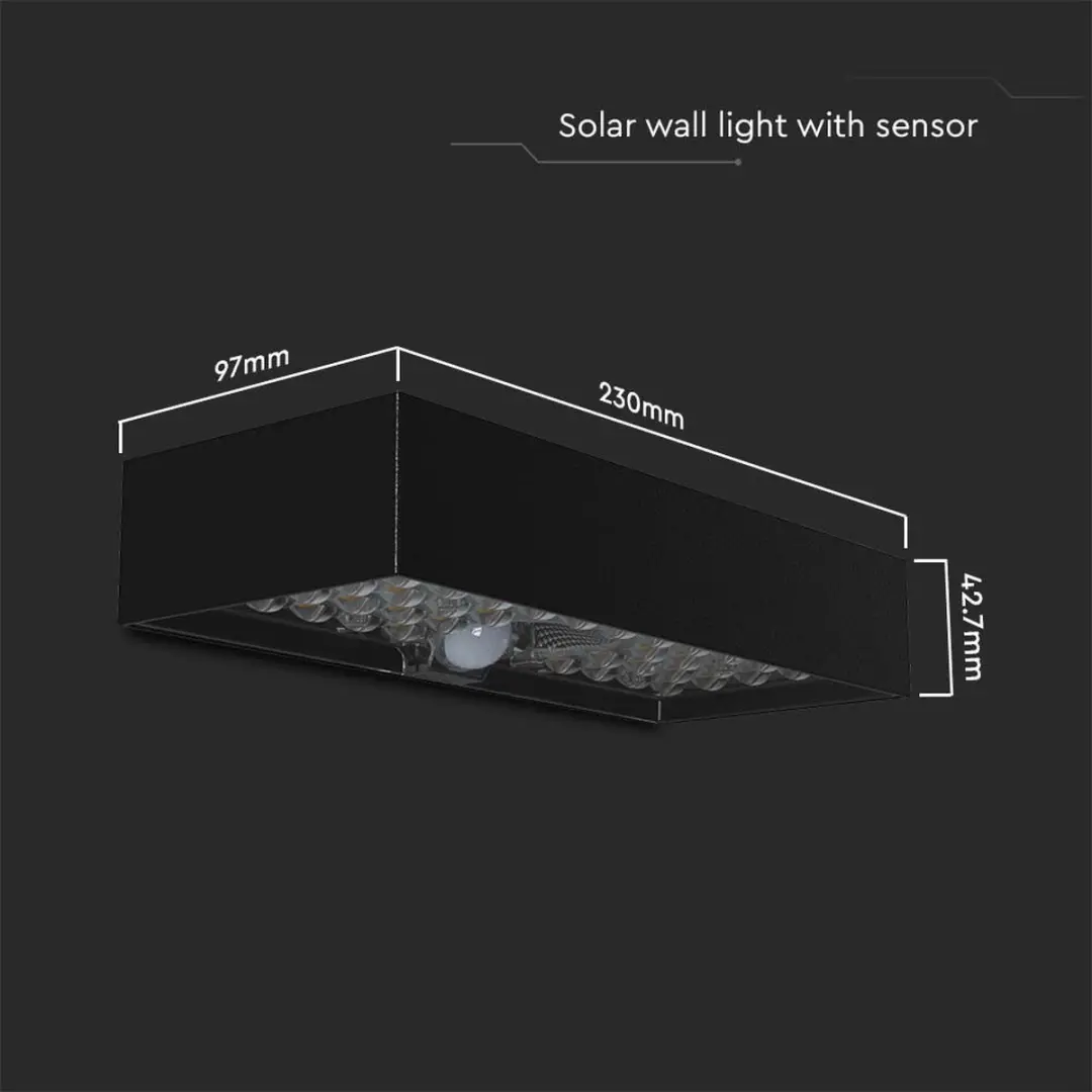 V-TAC VT-406S-B Solar Wandlamp - 900 lm - Zwart - afbeelding 4 van 6