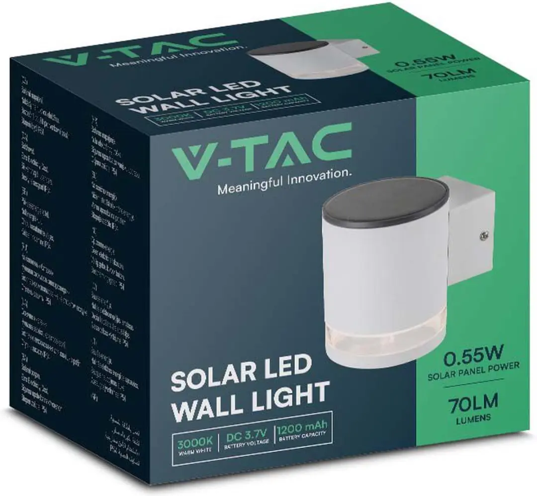 V-TAC VT-1139-W Solar Wandlamp - IP44 - 3000K - afbeelding 5 van 6