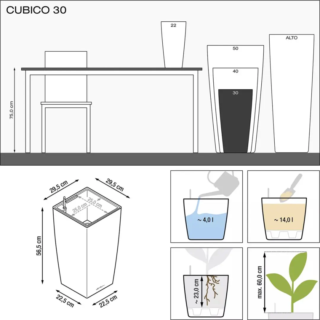 Lechuza Cubico Premium 30 Plantenbak - 14 l - Zilver - afbeelding 3 van 6