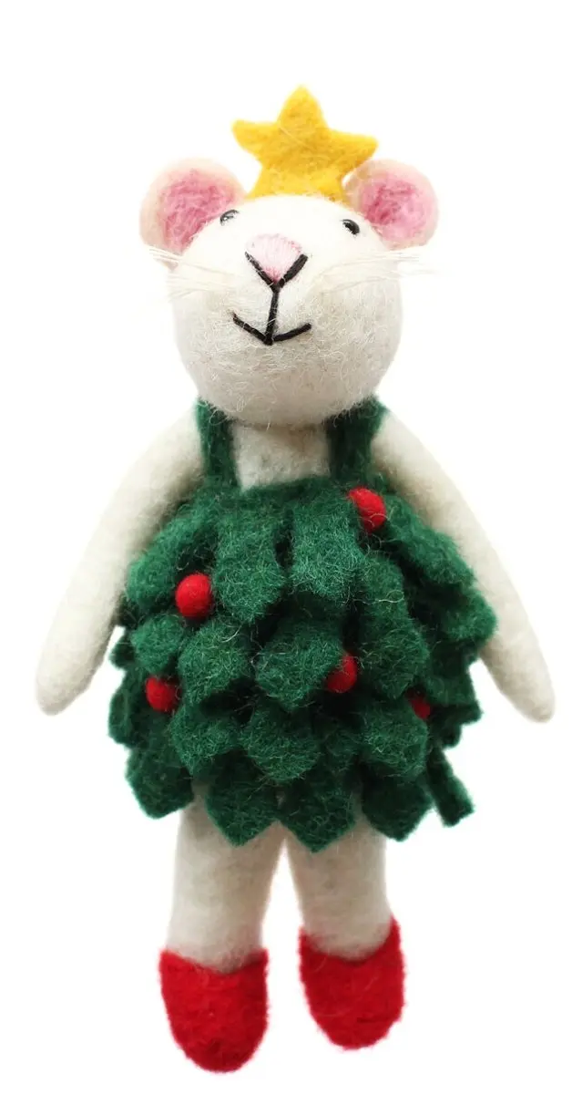 Muis met kerstjurk vilten kersthanger