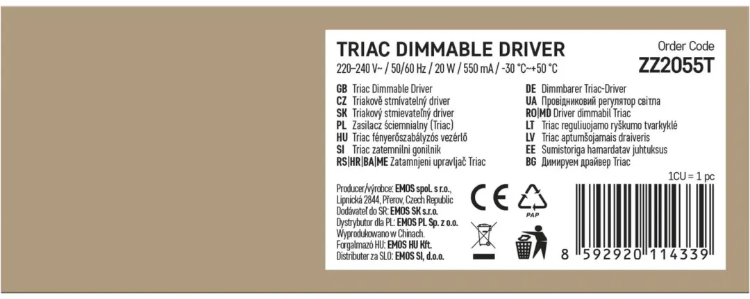 EMOS ZZ2055T Triac-dimbare LED-driver 550mA 20W - afbeelding 6 van 6