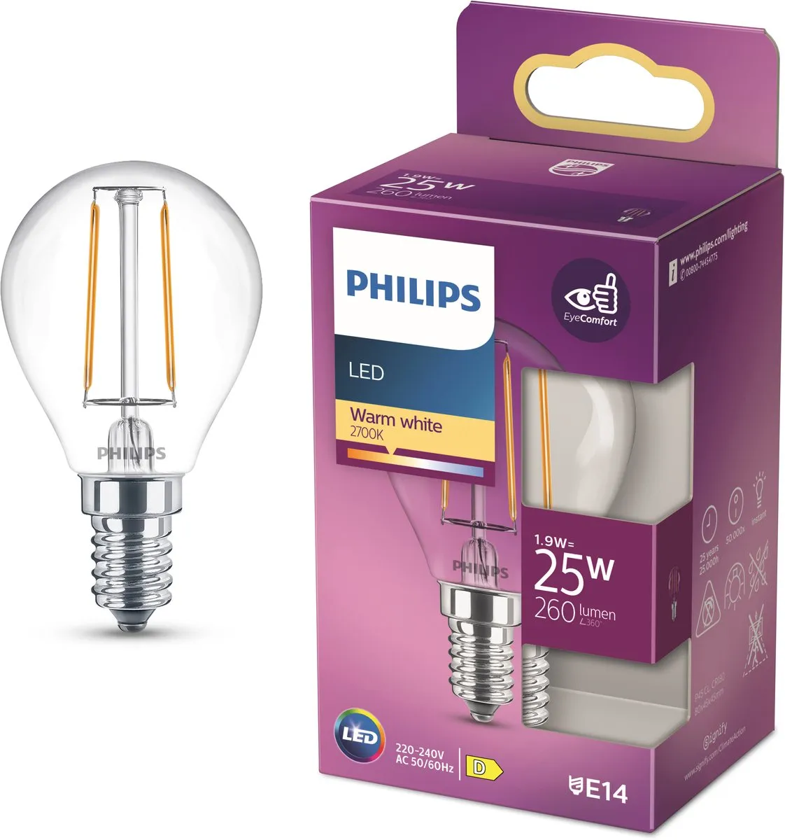 Philips LED Kogellamp Transparant 25W E14 - Warmwit