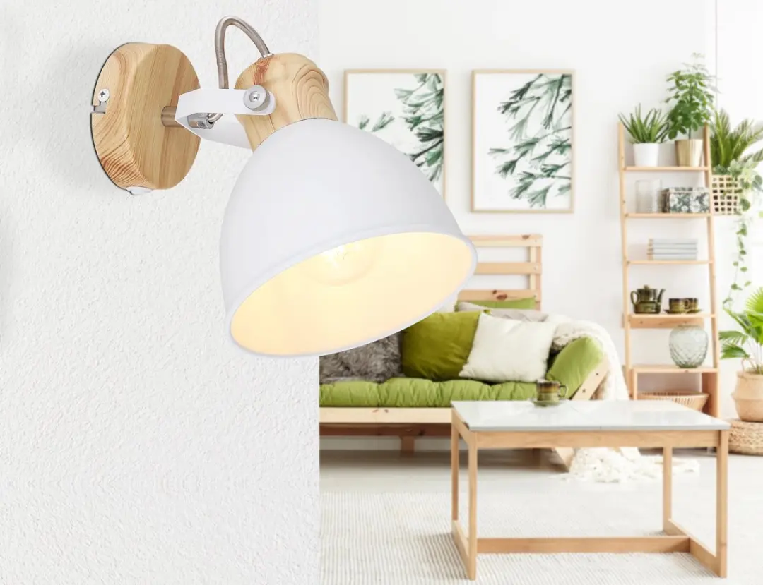 Globo Wiho Wandlamp 54018-1 - 40W - Wit/Houtoptiek - afbeelding 5 van 6