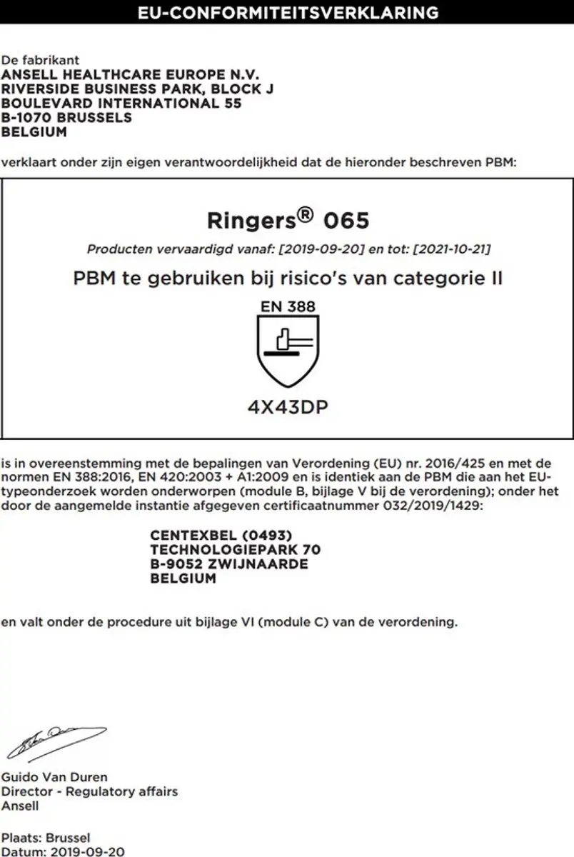 Ansell Ringers R065 Werkhandschoenen - Snijbescherming - afbeelding 6 van 6