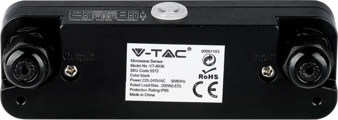 V-TAC VT-8036-B Microgolf Bewegingsmelder - 10m - Zwart - afbeelding 6 van 6