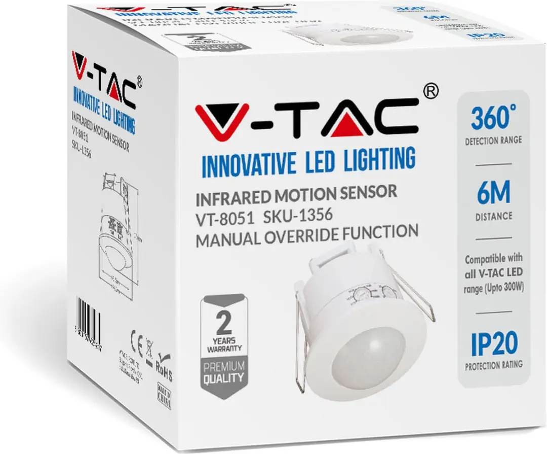 V-TAC VT-8051 Bewegingsmelder - PIR Plafond - 6m - Wit - afbeelding 6 van 6
