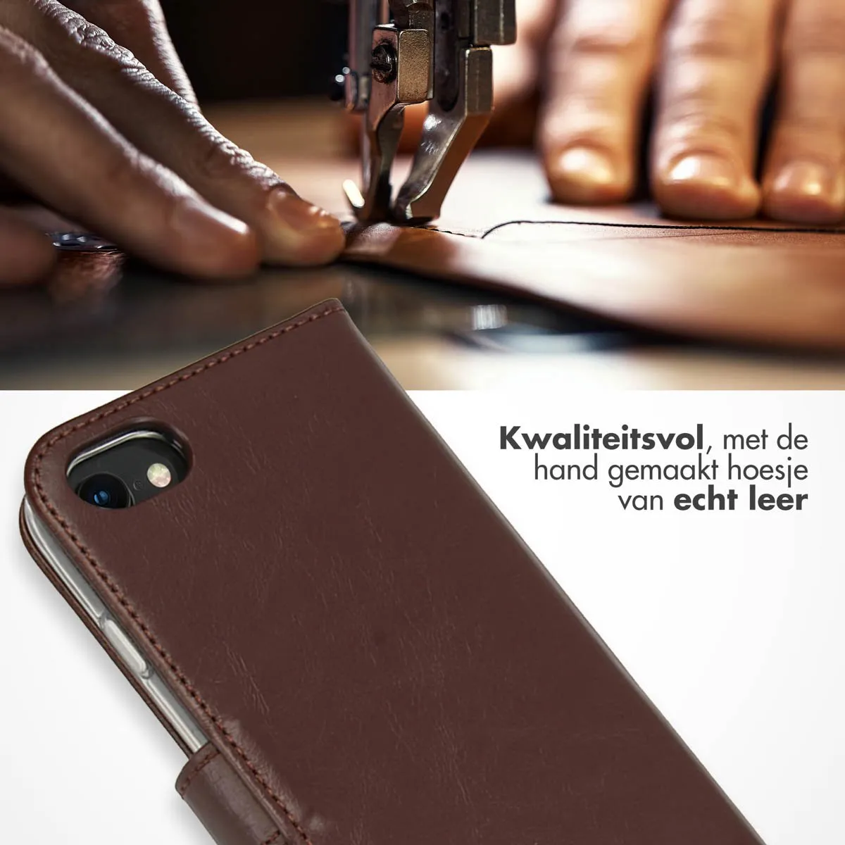 Selencia Hoesje iPhone SE/8/7/6s/6 - Echt Lederen Bookcase Bruin