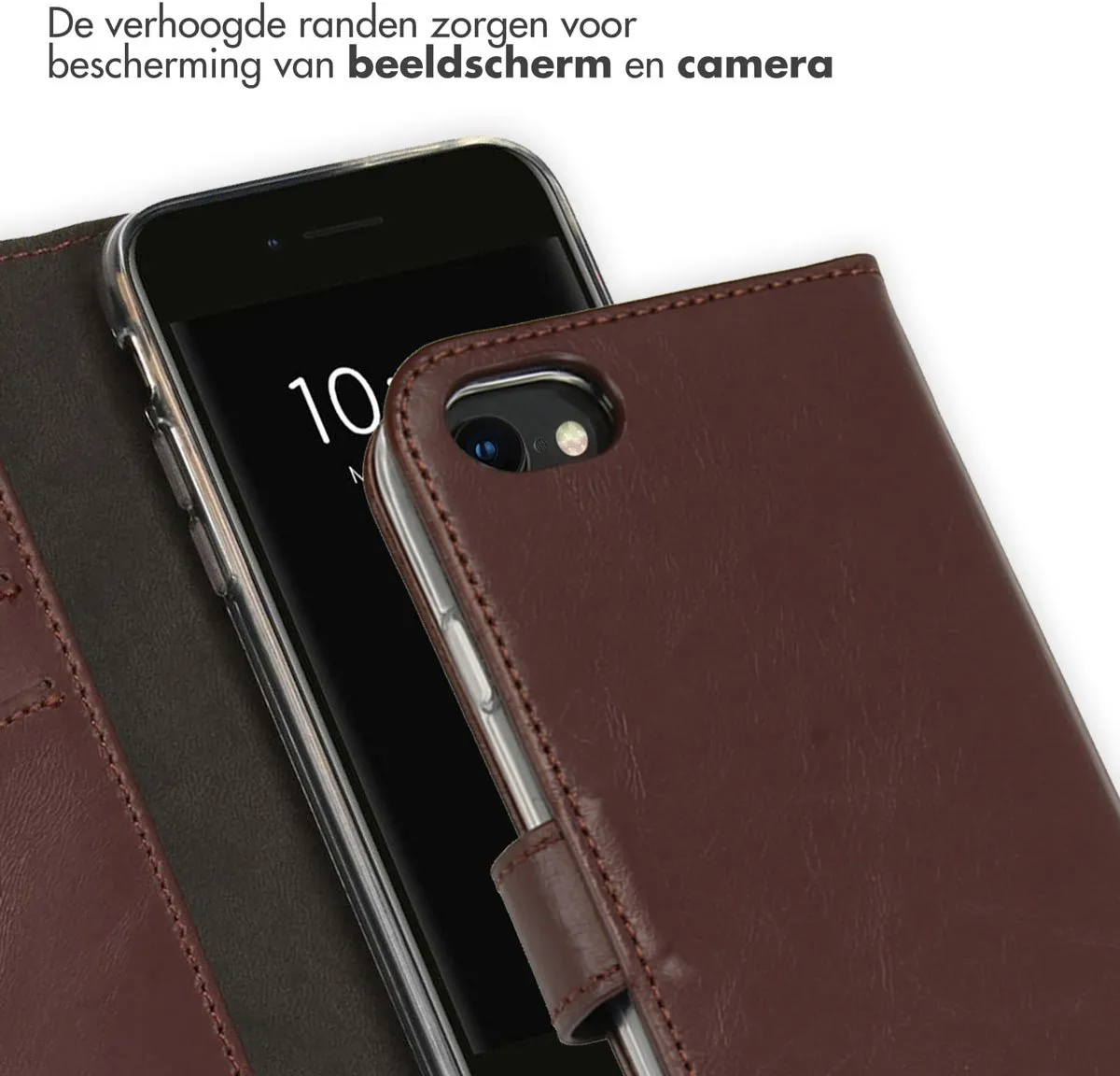 Selencia Hoesje iPhone SE/8/7/6s/6 - Echt Lederen Bookcase Bruin