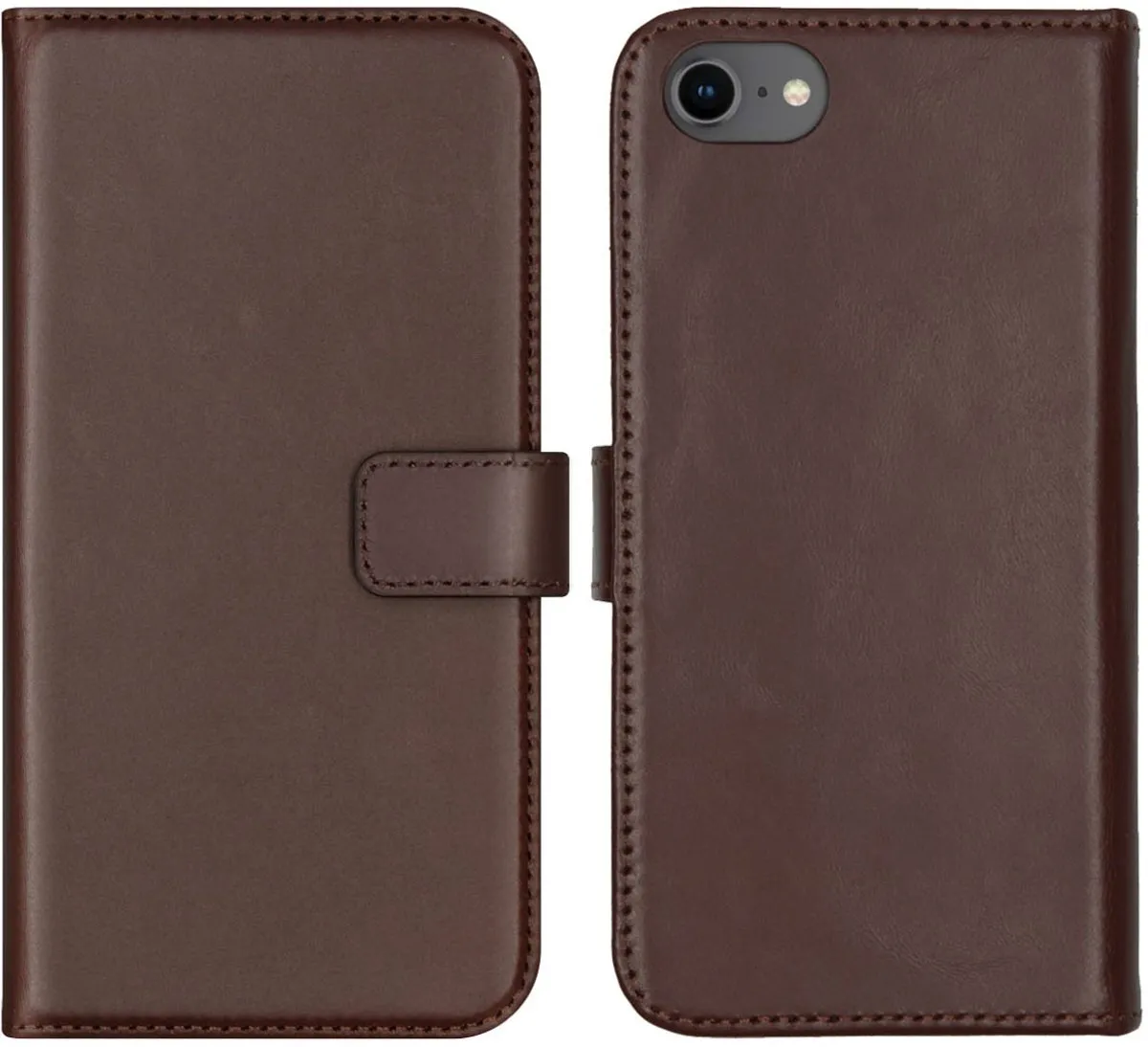 Selencia Hoesje iPhone SE/8/7/6s/6 - Echt Lederen Bookcase Bruin
