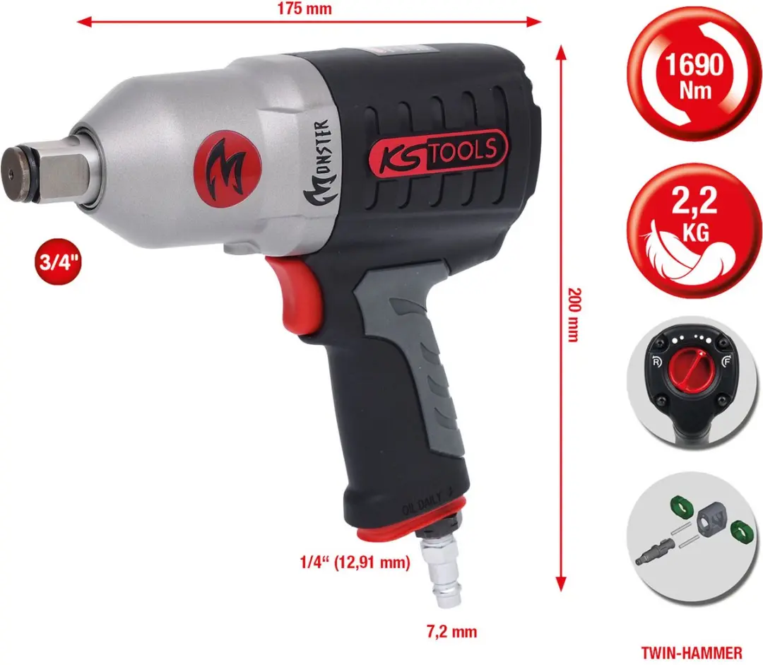 KS tools pneumatische slagmoersleutel - 1/2" - 1690 Nm - 512.3785 - afbeelding 5 van 6