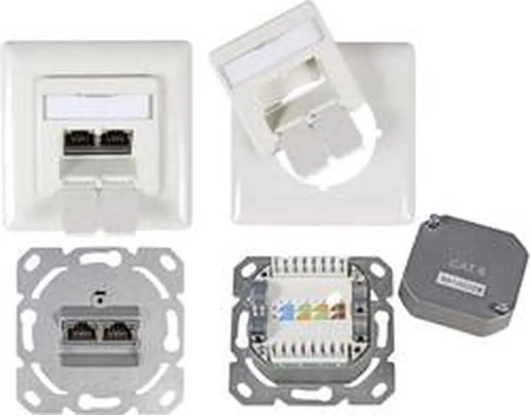 Wandcontactdoos CAT6 inbouw afgeschermd 2 x RJ45 40° draaibaar wit