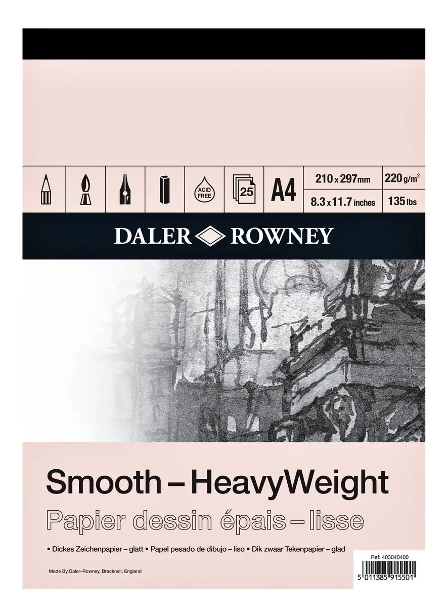 Tekenpapier daler rowney smooth 220gr a4 wit