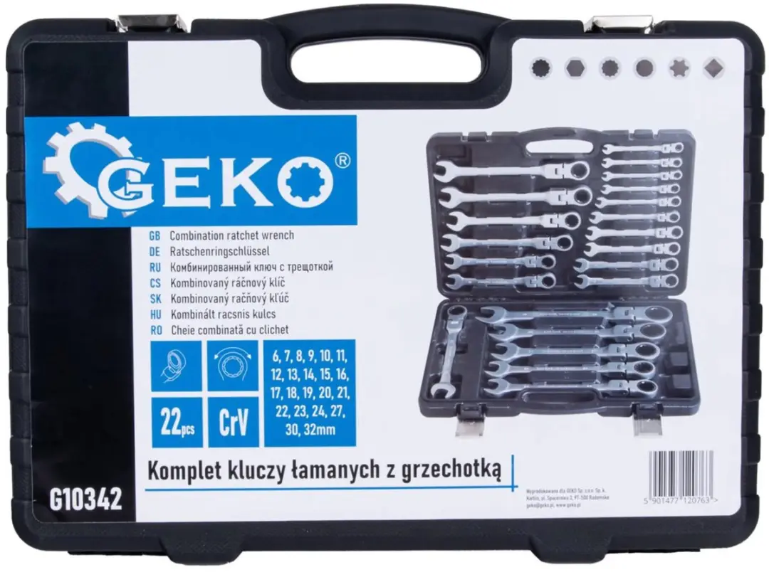 GEKO Flexibele ratelsleutelset 22-delig - 6-32 mm - afbeelding 4 van 6
