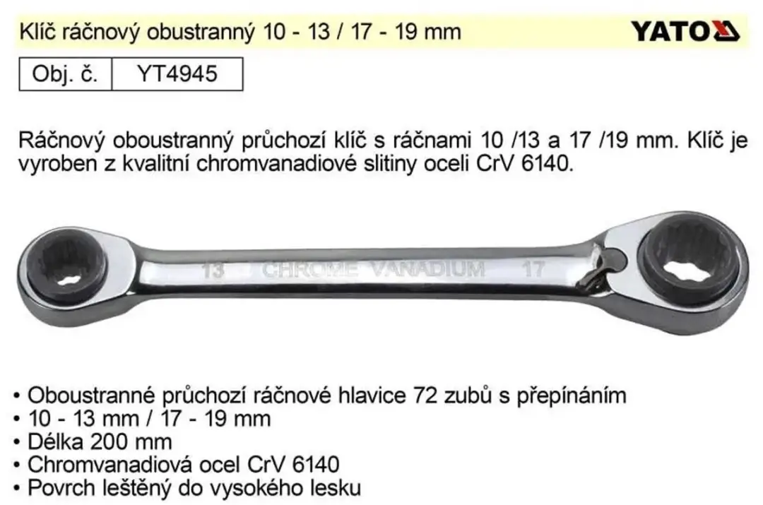 Yato YT-4945 Ringsleutel met Ratel - 10-13-17-19 mm - afbeelding 4 van 5