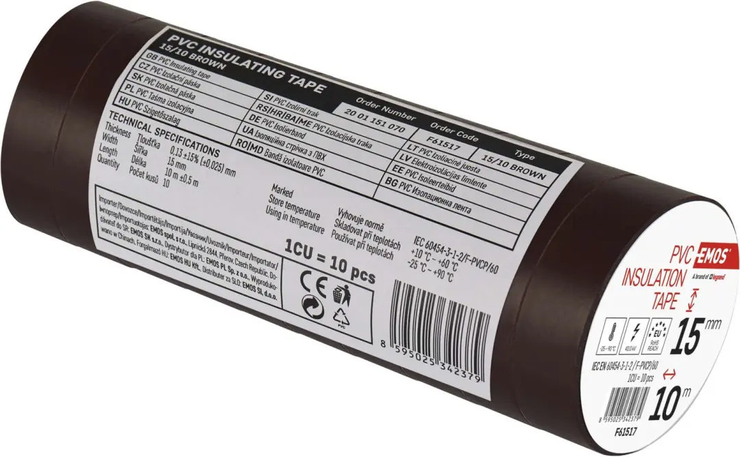Emos PVC-isolatietape 15mm/10m bruin - 10 stuks - afbeelding 4 van 6