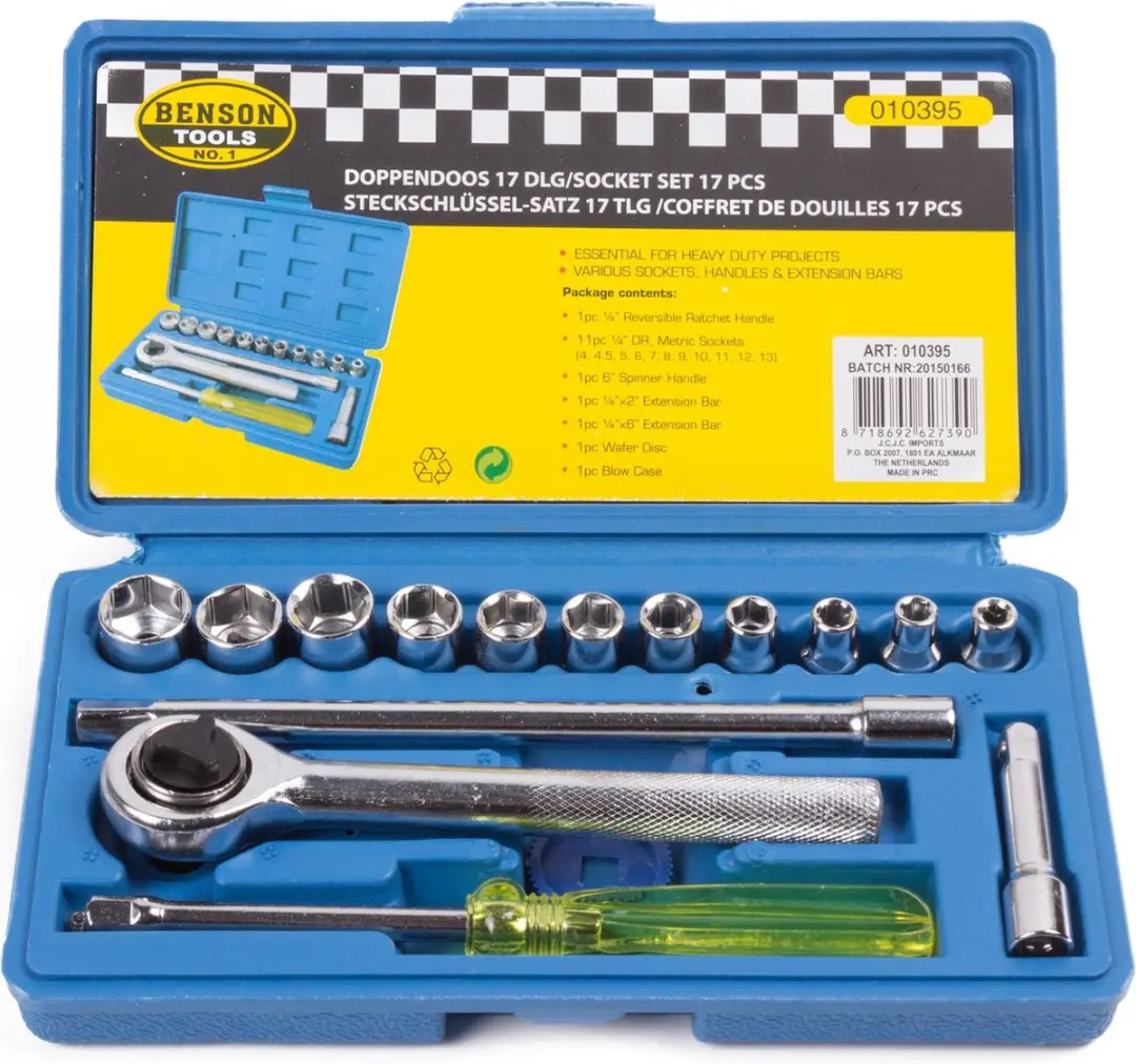 Benson Doppendoos met Ratel 1/4" - 17 delig - afbeelding 2 van 6