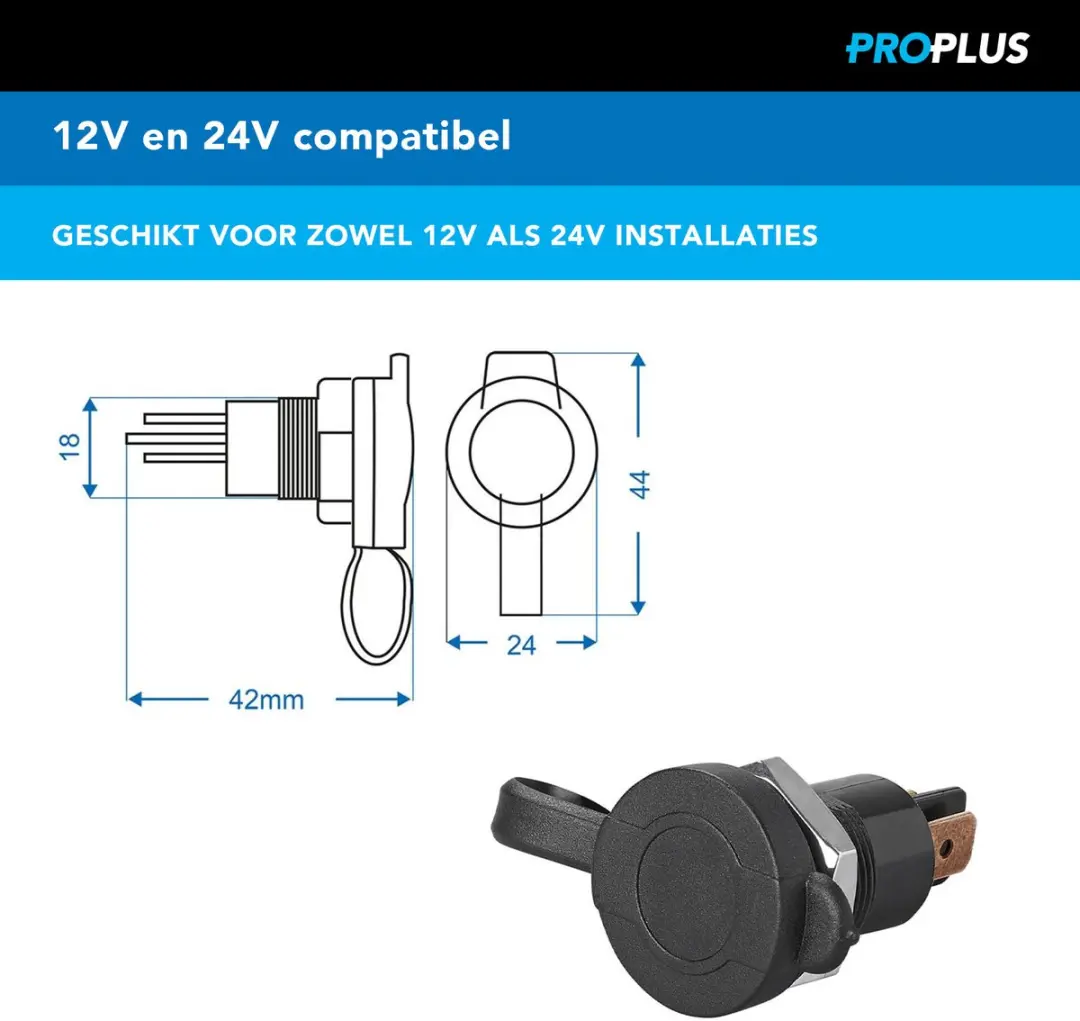 ProPlus P-450404S DIN Inbouwstopcontact 12V/24V - Zwart - afbeelding 3 van 4
