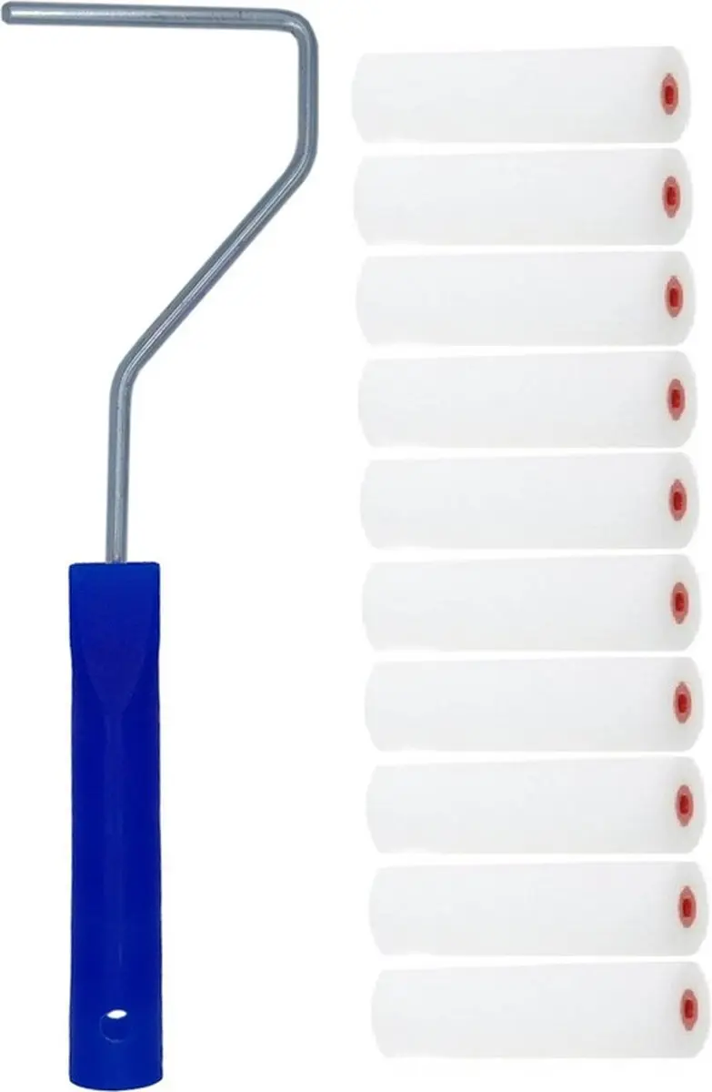 10x verfrollers / schuimrollers fijn inclusief rollerbeugel