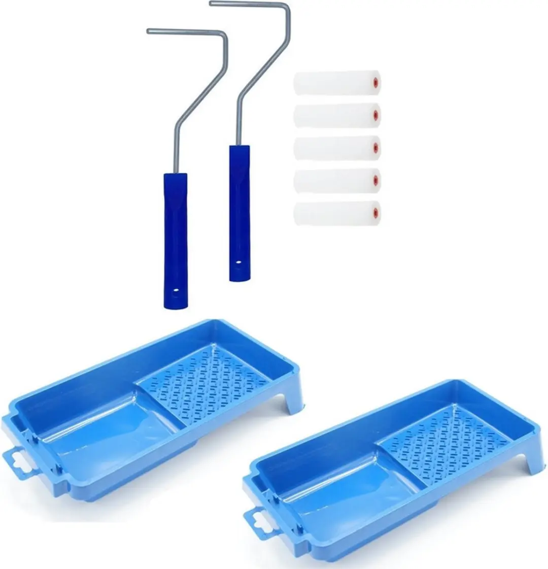5x verfrollers / schuimrollers fijn incl 2x rollerbeugel en 2 verfbakjes