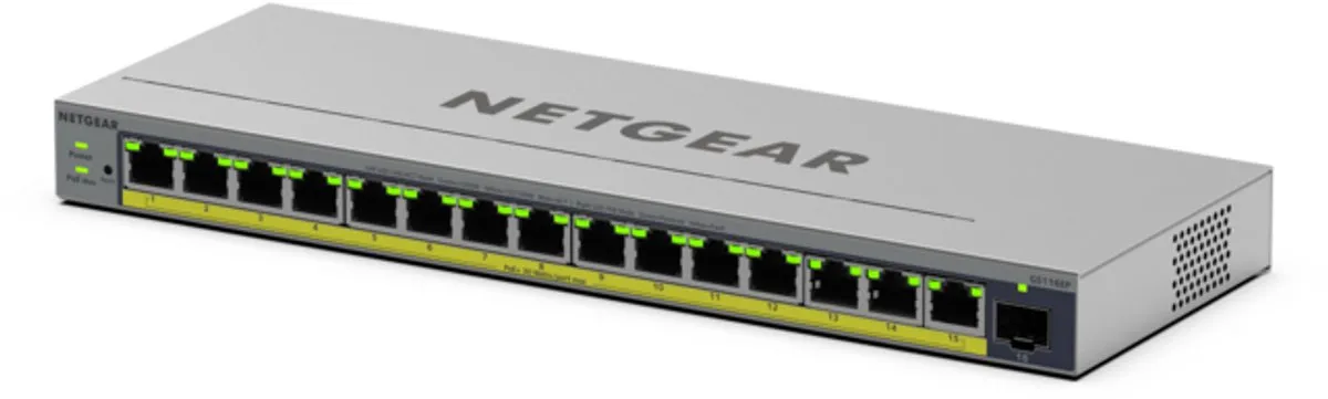 Netgear GS116EP Smart Managed Switch 16 Poorten - 180W PoE - Grijs