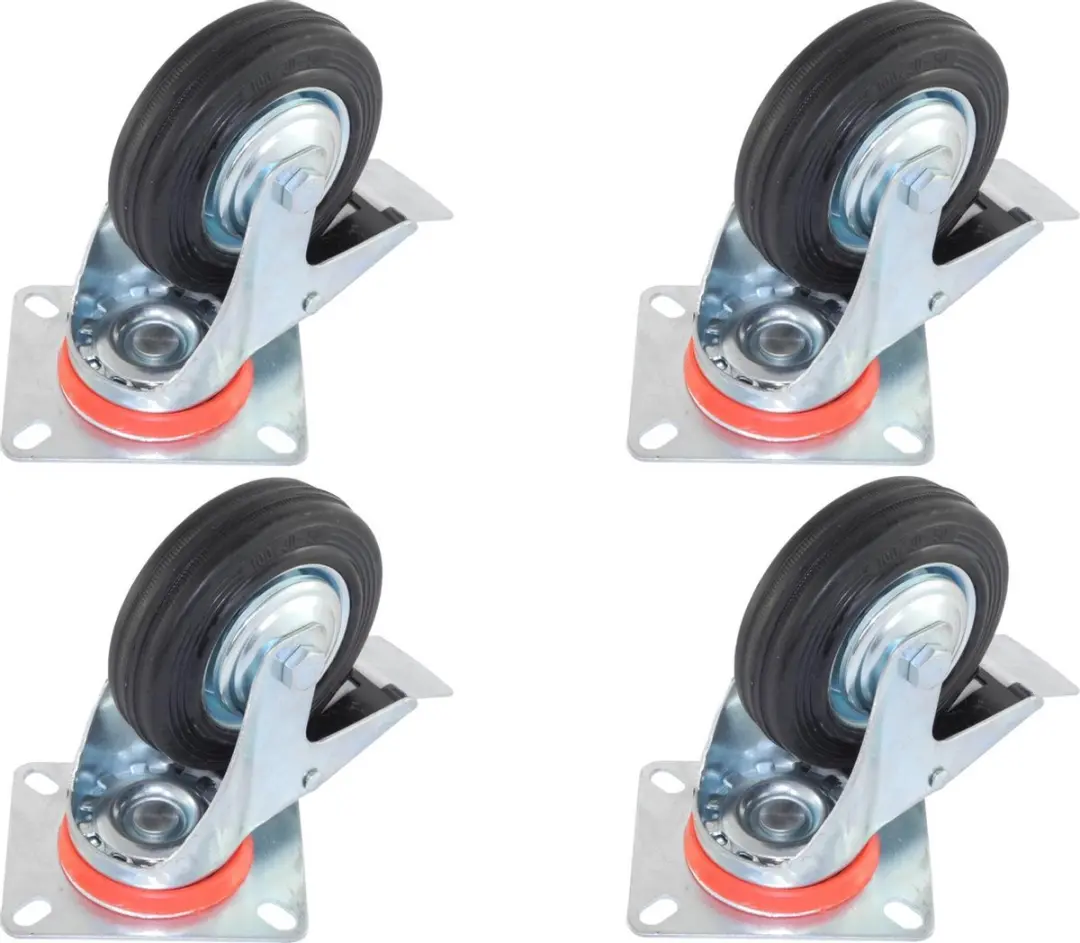 Set van 4 Zwenkwielen Transportwielen 100mm