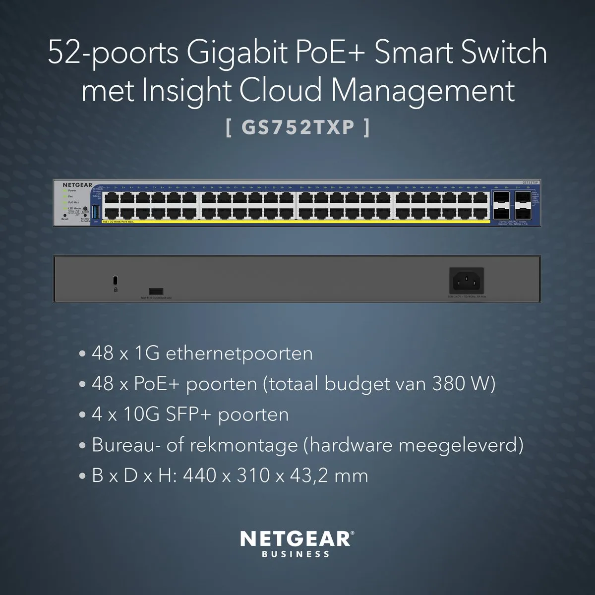 Netgear GS752TXP Smart Managed Switch 48 PoE-poorten - 176 Gbps