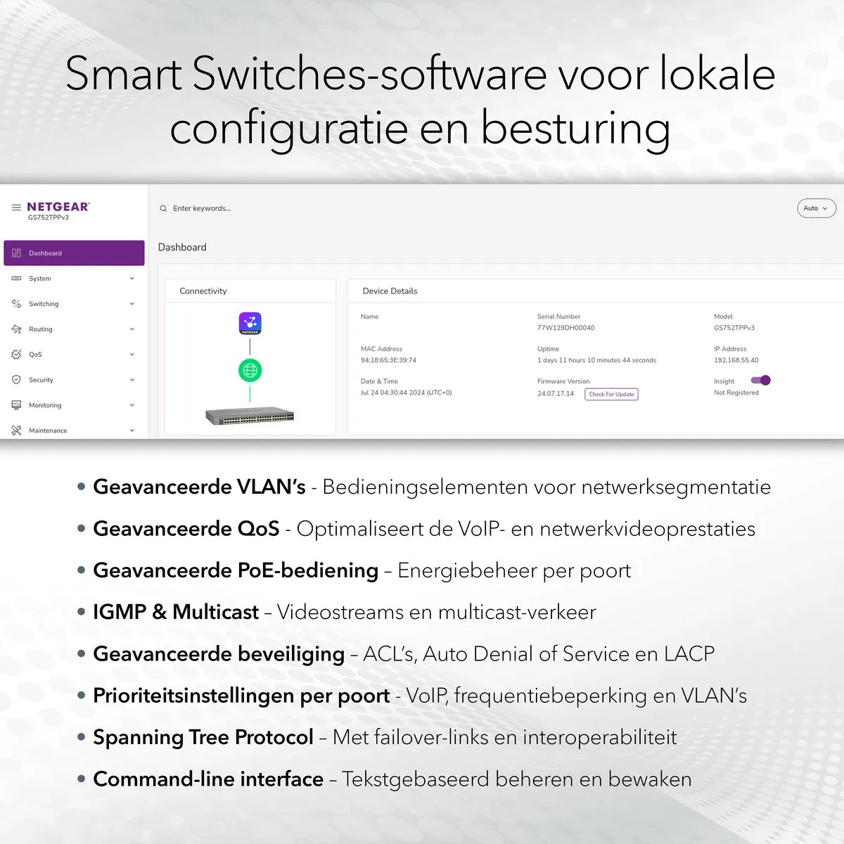 Netgear GS752TXP Smart Managed Switch 48 PoE-poorten - 176 Gbps