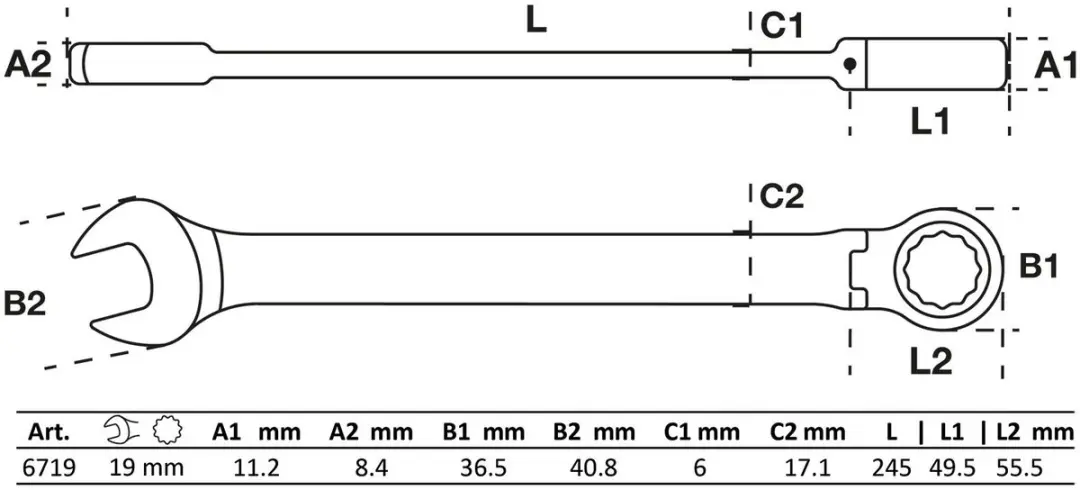 BGS technic Ratelring steeksleutel buigbaar 19 mm - afbeelding 3 van 5