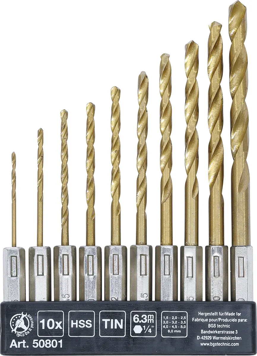 BGS technic HSS-borenset titanium gecoat 1,5-6 mm - 10 delig - afbeelding 2 van 4
