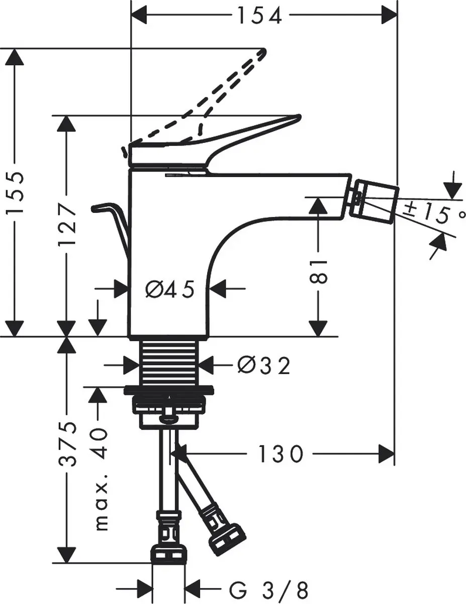 hansgrohe VIVENIS Eengreeps Bidetkraan 75200000 - Chroom - afbeelding 6 van 6