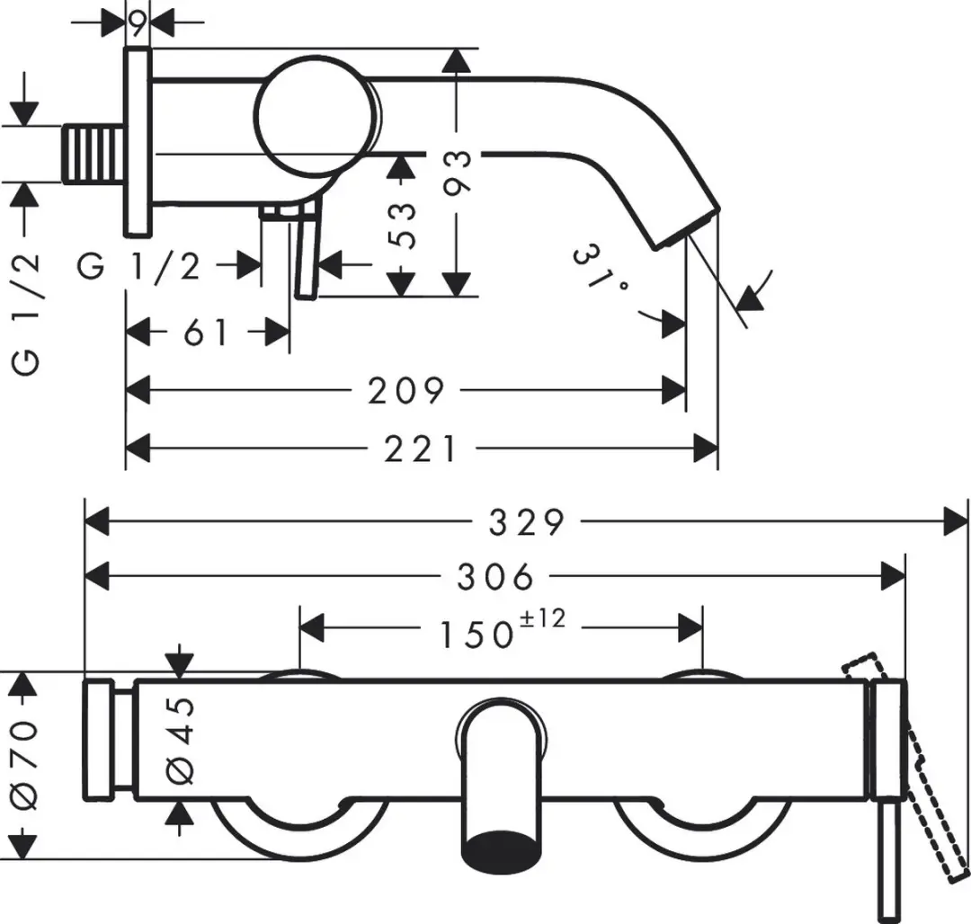Hansgrohe Tecturis S Vloergemonteerde Badmengkraan 73422670 - Mat Zwart - afbeelding 2 van 6