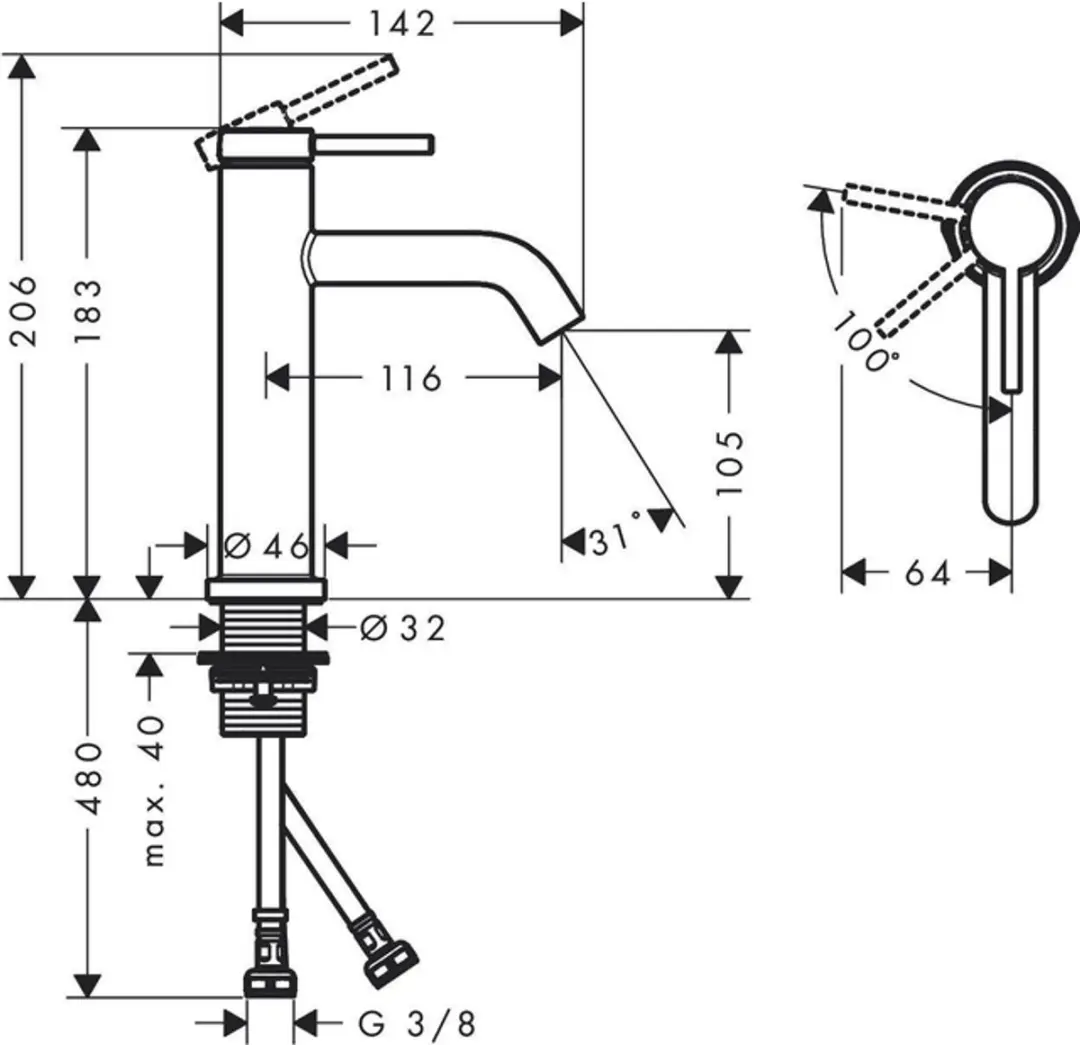 Hansgrohe Tecturis S wastafelkraan 73317140 - geborsteld brons - afbeelding 4 van 4