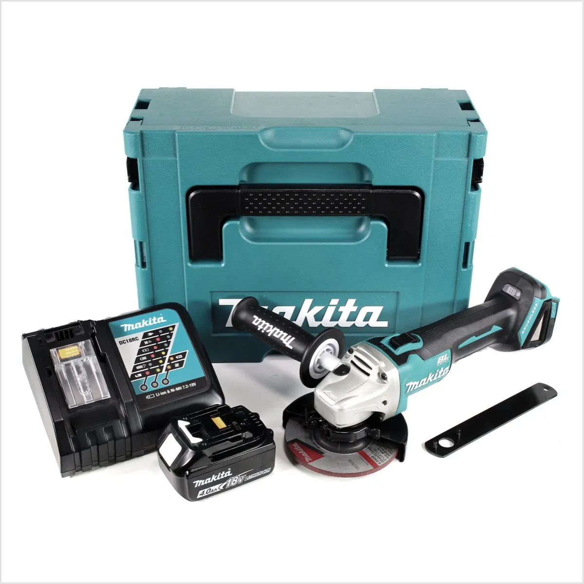Makita DGA504RM1J Haakse Slijper 18V 125mm Borstelloos - 4,0Ah Accu + Oplader