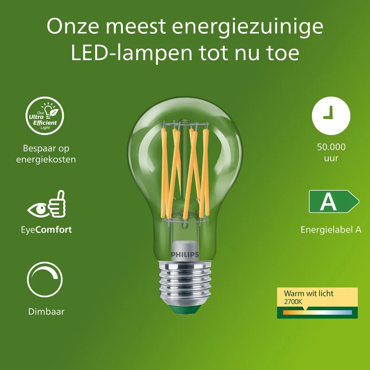 Philips UltraEfficient LED A60 5.2W E27 Warmwit 2700K