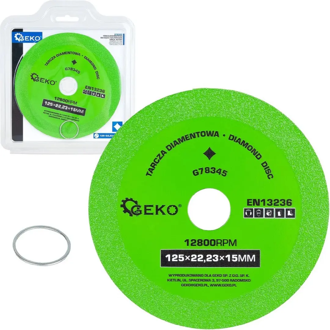 GEKO Diamant doorslijp- en slijpschijf 125 mm met asgat 22,23 mm voor glas, gres