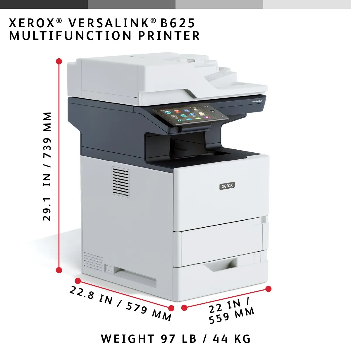 Xerox VersaLink B625V_DN Multifunctioneel - A4 - 61 ppm - 2 Laden 650 Vel - Zwart/Grijs