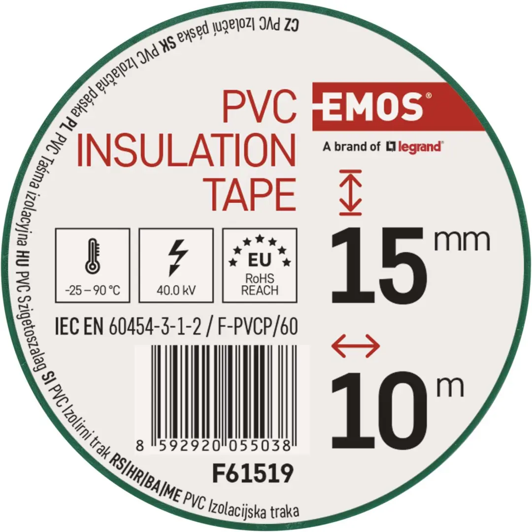 Emos PVC Isolatietape 15mm/10m - Groen - 10 stuks - afbeelding 3 van 6