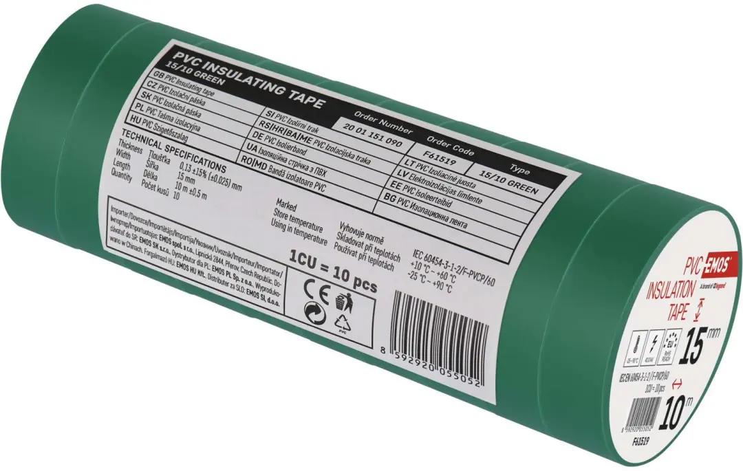 Emos PVC Isolatietape 15mm/10m - Groen - 10 stuks - afbeelding 5 van 6