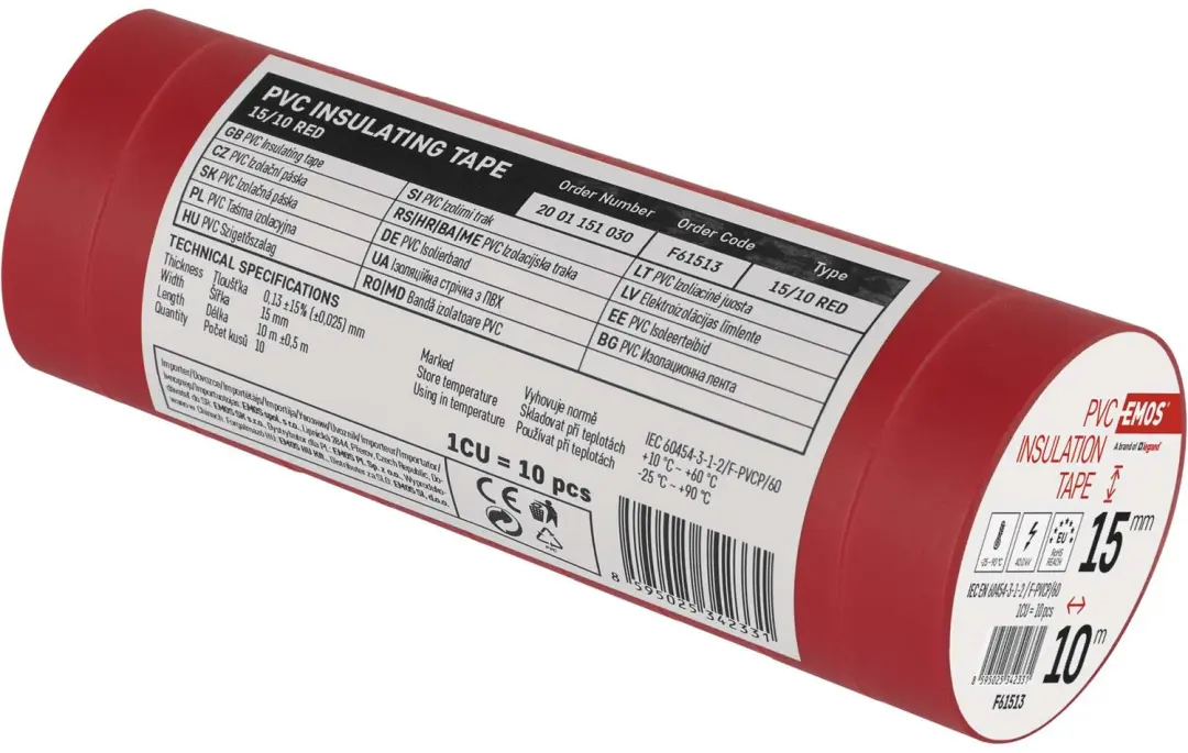 Emos PVC isolatietape 15mm x 10m rood - afbeelding 5 van 6